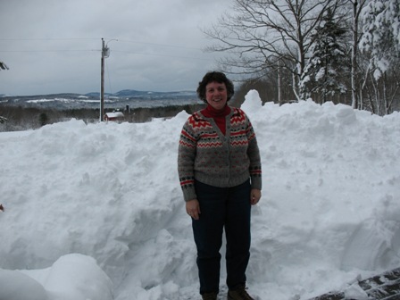 Argy on the deck in the snow